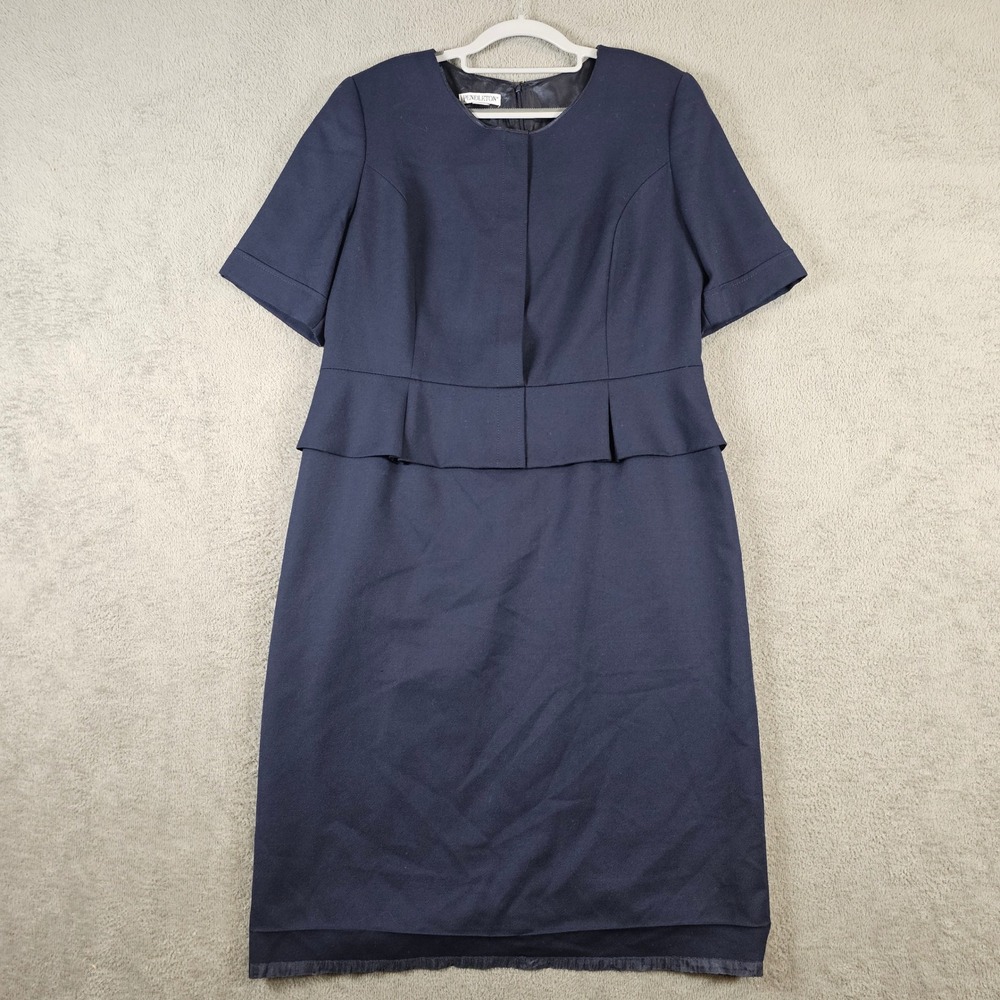 Pendleton Navy Blue 100% Virgin Wool Peplum Sheath Dress Made in USA Size 14